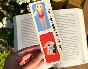 ビーチでの読書にインスパイアされたブックマーク – 「あなたが存在することに圧倒される」という引用句、かわいい夏の読書好きへのギフト、エミリー・ヘンリーのブックマーク、ジャニュアリー＆ガス