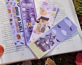 Pacchetto di 4 segnalibri spettrali - Libreria infestata, Stato d'animo della stagione spettrale, Club del libro Spooky Ghouls, Pacchetto segnalibri di Halloween