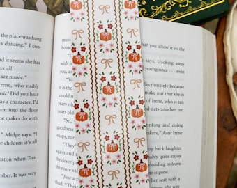 Marcador de página com padrão de abóbora e laço, marcador de página de outono, presente para amantes de livros, marcador de página aconchegante para leitura, artigos de papelaria fofos para leitores