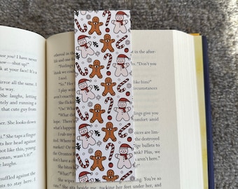 Marcador de pão de gengibre, boneco de neve e CandyCane, marcadores de férias, Natal literário, marcadores fofos, amante de livros, marcador de vibrações de inverno