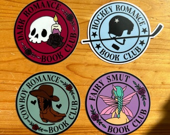Bokklubbsklistermärkespaket, Cowboyromans, Mörk romans-klistermärke, Hockeyromans, Fé-smuts, Bokälskare-klistermärken
