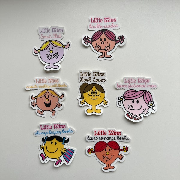 Little Miss Book Lover Sticker Bundle Pack of 7, Little Miss Reader Sticker, Little Miss Smut Slut Sticker, Bookish Stickers, Kindle Sticker