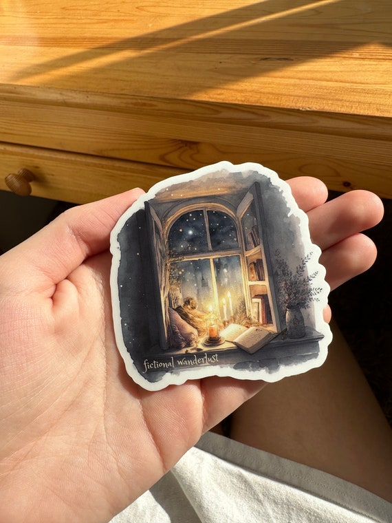 Fictional Wanderlust Sticker, Magical Reading Nook Sticker, Reading Room Art, Bookish Sticker, Book Lovers, Book Art, Fantasy Reader