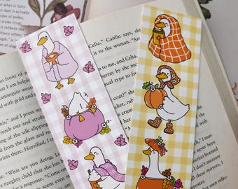 Fall Silly Goose bladwijzer – Gezellig herfstboek minnaarcadeau, leuke bladwijzer, ganzenliefhebbers, pompoenganzen, leuk briefpapier voor lezers