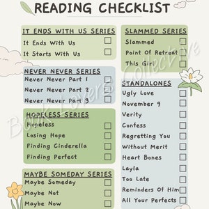 Colleen Hoover Reading Checklist, Printable Reading Checklist, Digital ...