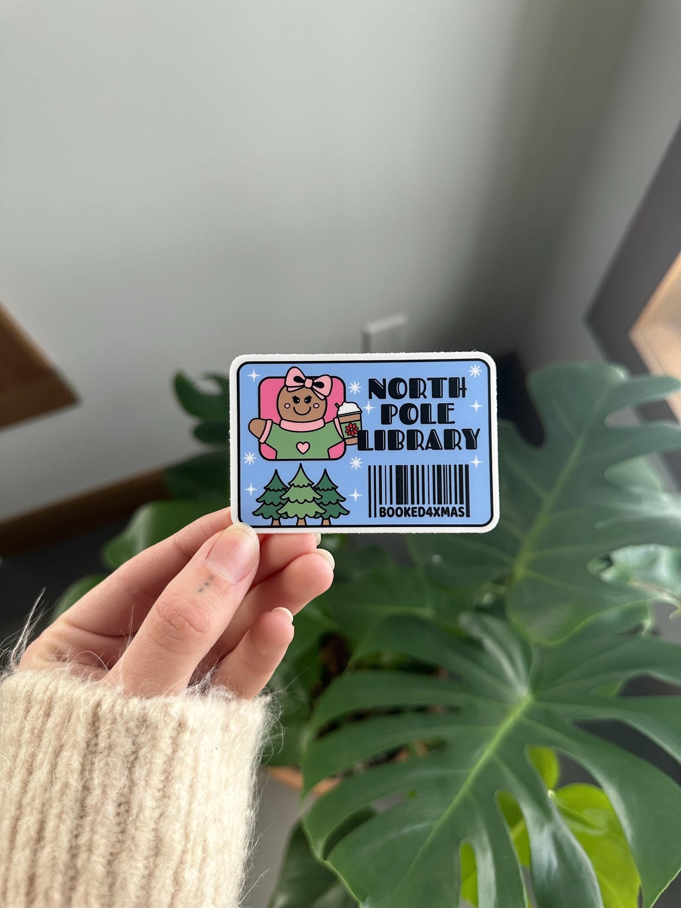 Fth Sticker North Pole Library Card Sticker, Cute Gingerbread Book Lovers Sticker ...