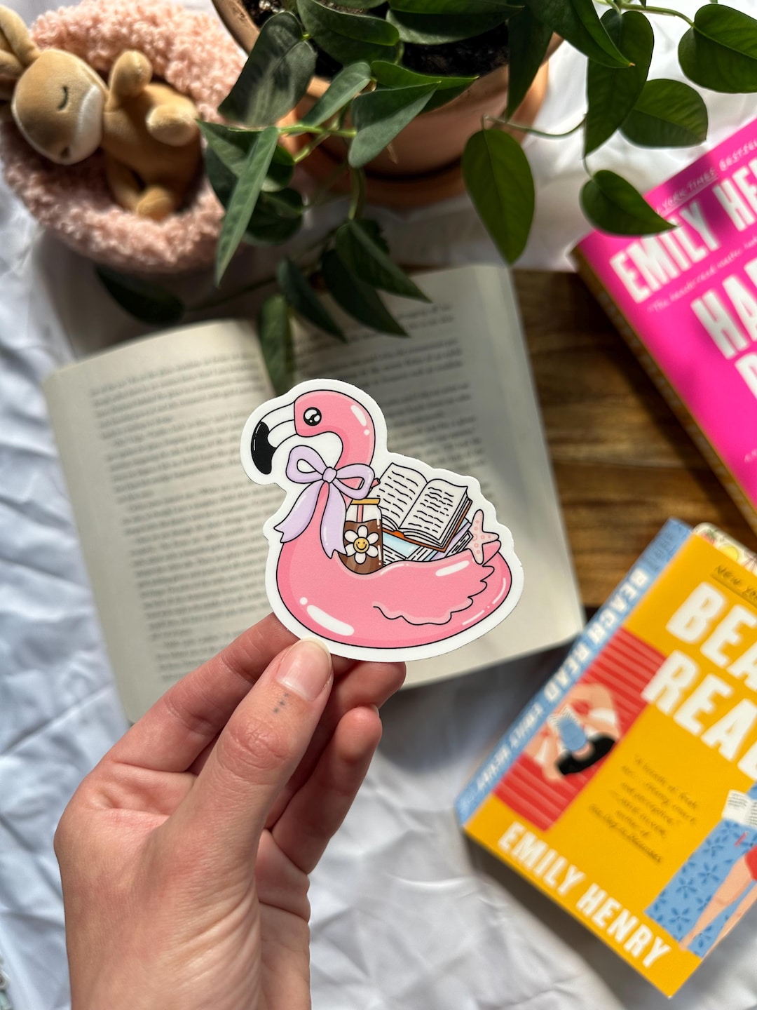 Flamingo Floaty Bookish Sticker, Book Lovers Sticker, Reading Sticker ...