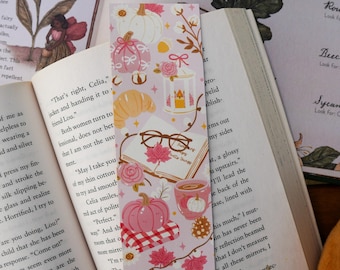 Marcapáginas de calabaza otoñal rosa, regalo para amantes de los libros, marcapáginas acogedor, papelería bonita para lectores.