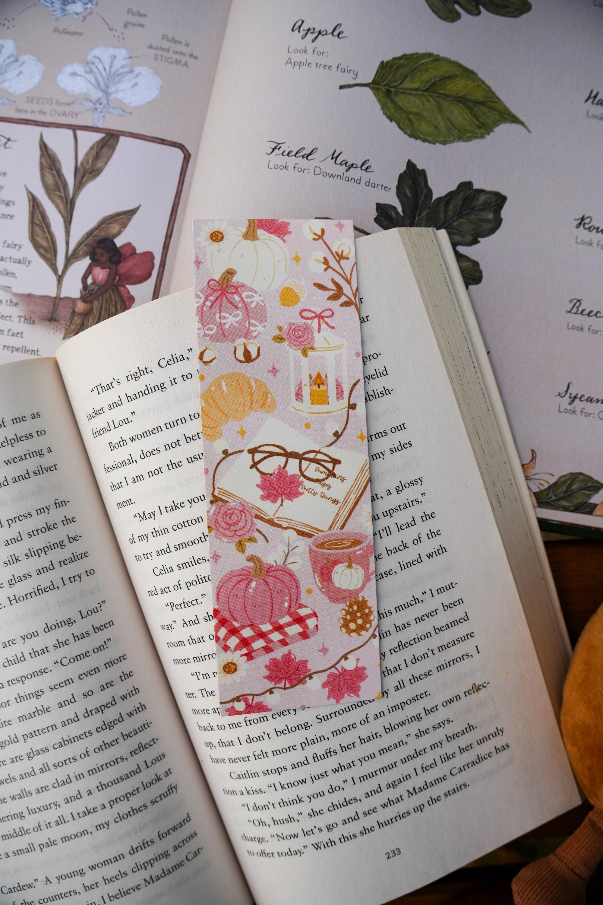 Pink Coquette Autumn Pumpkin Reading Bookmark, Fall Bookmark, Book ...