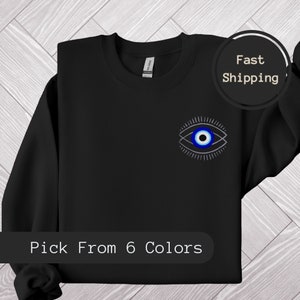 Haftowany sweter Evil Eye, mistyczny sweter Good Luck dla rodziny i przyjaciół, pasujący zimowy prezent