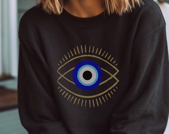 Evil Eye Sweater • Minimal Nazar Protection • Unisex Crewneck • Calm/Zen Aesthetic Gift