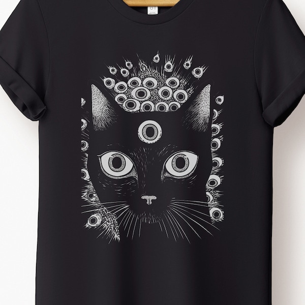 Psychedelic Cat T-Shirt - Trippy Shirt, Gothic Alt Clothing, Dark Aesthetic Grunge Fashion