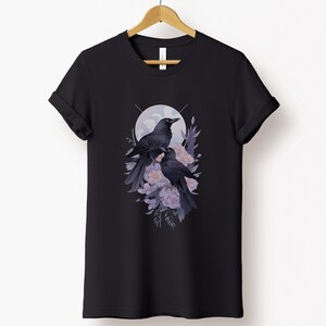 Celestial Ravens and Thistles Comfort Colors Shirt, Bird Lover Moon Phase Floral Gift, Whimsigoth Mystic Mama Witchy Crowcore Gift Idea