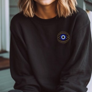 Bluza z kapturem Evil Eye, Sweter na szczęście, Turecka bluza z kapturem Evil Eye, Prezent dla mamy i siostry na uważność, Odzież wellness