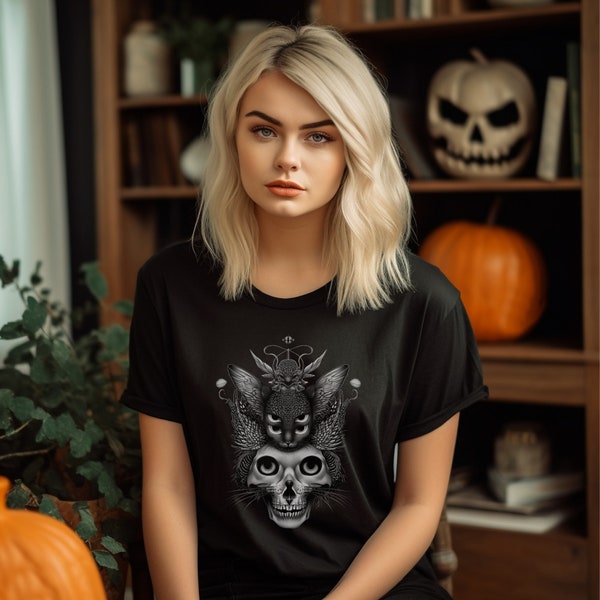 Psychedelic Cat T-Shirt, Trippy Gothic Alt Clothing, Dark Aesthetic Fashion, Grunge Punk, Witch Clothing