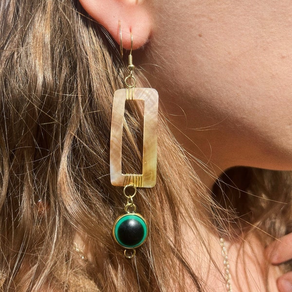 Nacre & Glass Third Eye Earrings | Mother of Pearl | Handmade Earrings