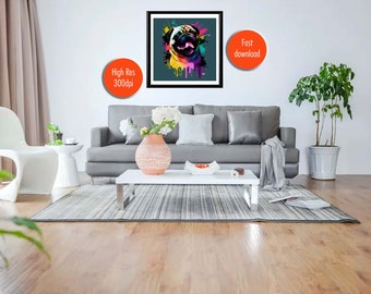 Dog Printable Graphic Color Happy Pug