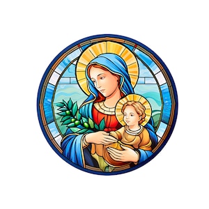 Stained Glass Mother Mary and baby Jesus Sticker Digital download