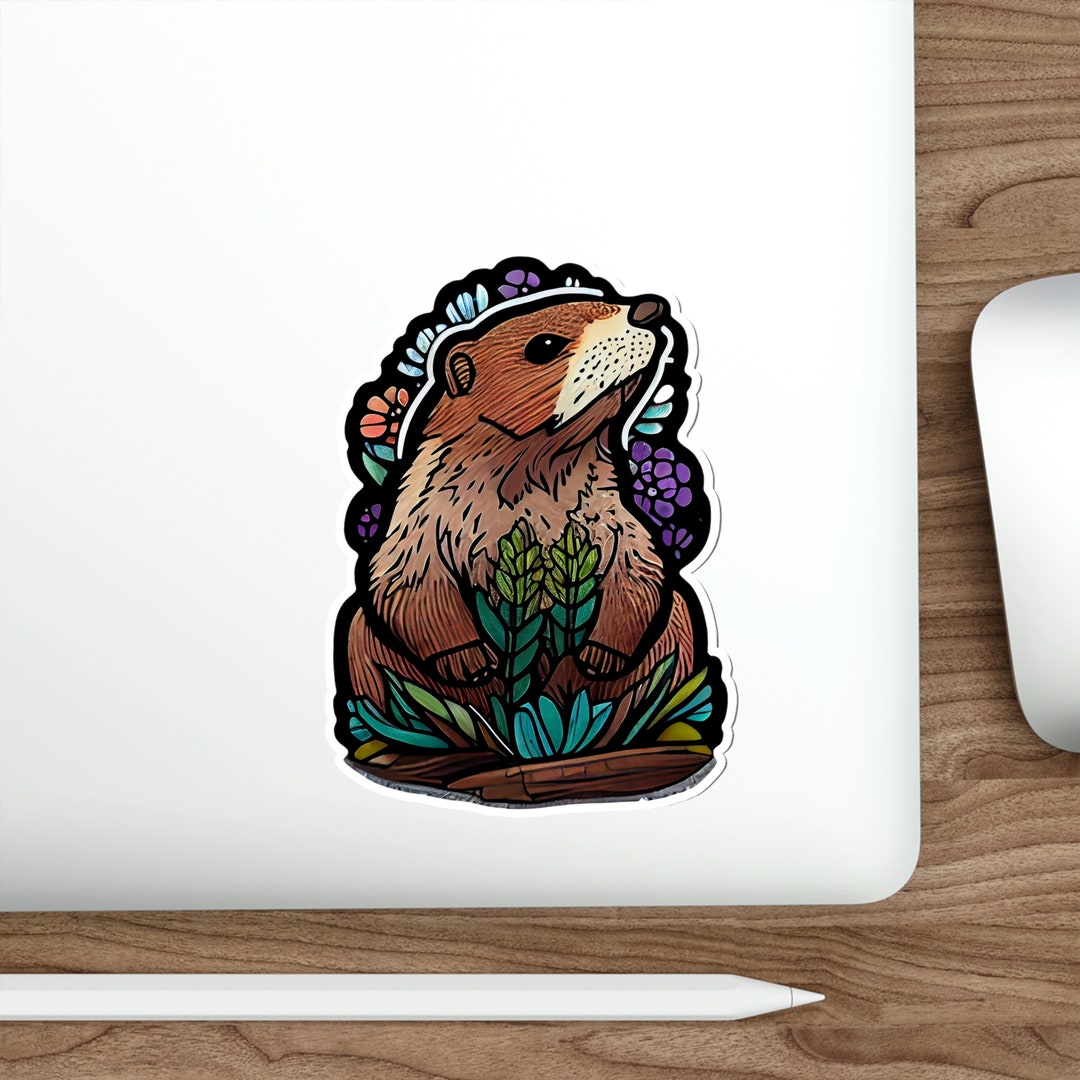 Cute Stained Glass Groundhog Sticker, Die-cut, Water Bottle Decor ...