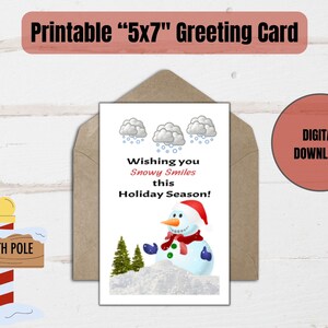 Tarjeta de felicitación navideña imprimible Tarjeta de felicitación navideña Descarga digital Tarjeta de Navidad temática de muñeco de nieve