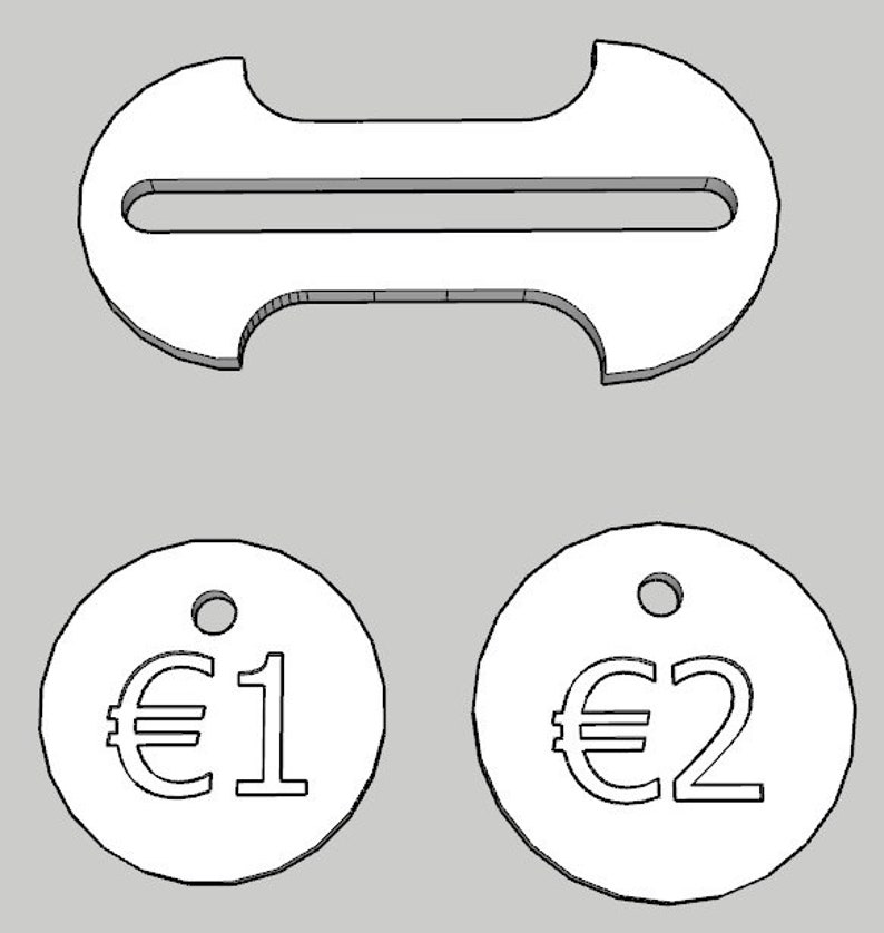 1 & 2 Euro Shopping Cart key Removable image 1