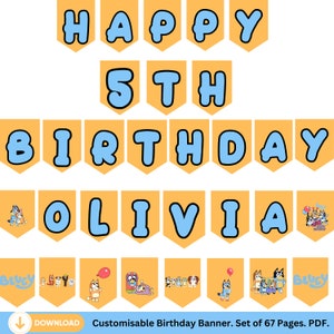 Adorable Printable Bluey Banner, Bunting, Kids Birthday Party, Party Decoration, Alphabet & Numbers, Bluey Characters, Instant PDF Download