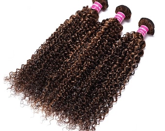 Cabelo humano cacheado 100% virgem, tendência da beleza, pacote com 3 peças.