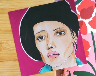 Raspberry Beret Square Postcard
