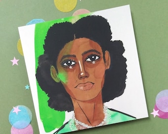Green Starry Eyed Queen Square Postcard