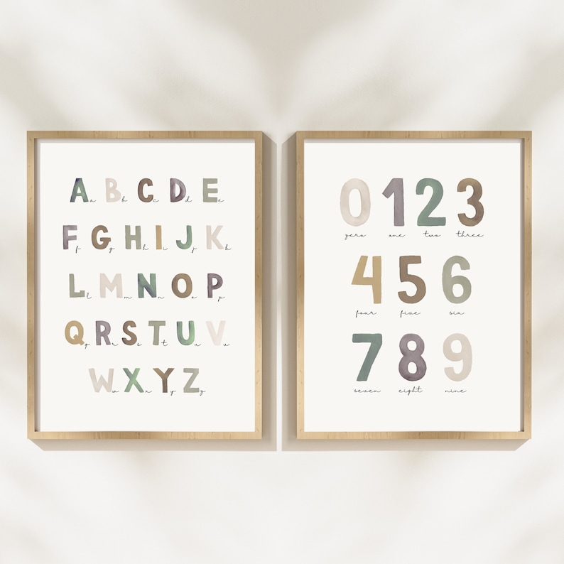 Neutral Alphabet & Numbers Print Set: Kids Room Decor (digital Download ...