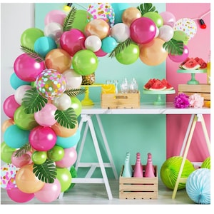 Tropical Beach Balloon Garland Arch Kit Hawaiian Luau Theme Party Decoration Pink Green Blue Aloha Party Summer Baby Shower Arch Supplies