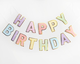 Happy Birthday Pastel Color Banner Pastel Rainbow 1st Birthday Decorations Birthday Garland Baby Shower Groovy Birthday Easter Party Favors