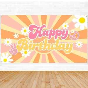 Groovy Retro Hippie Boho Party Happy Birthday Banner Flower Birthday ...