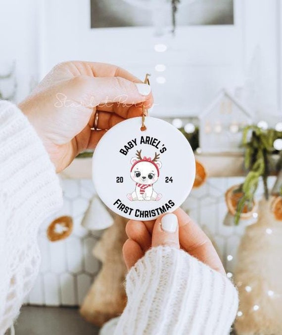 Personalized Baby Girl's First Christmas Ornament With Name, Baby