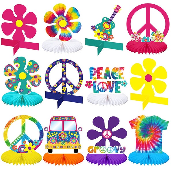 Groovy Retro Hippie Boho 60s 70s Tye Dye Party Centerpieces for Tables Toppers Rainbow Daisy Flower Birthday Decor Favors Girls Baby Shower