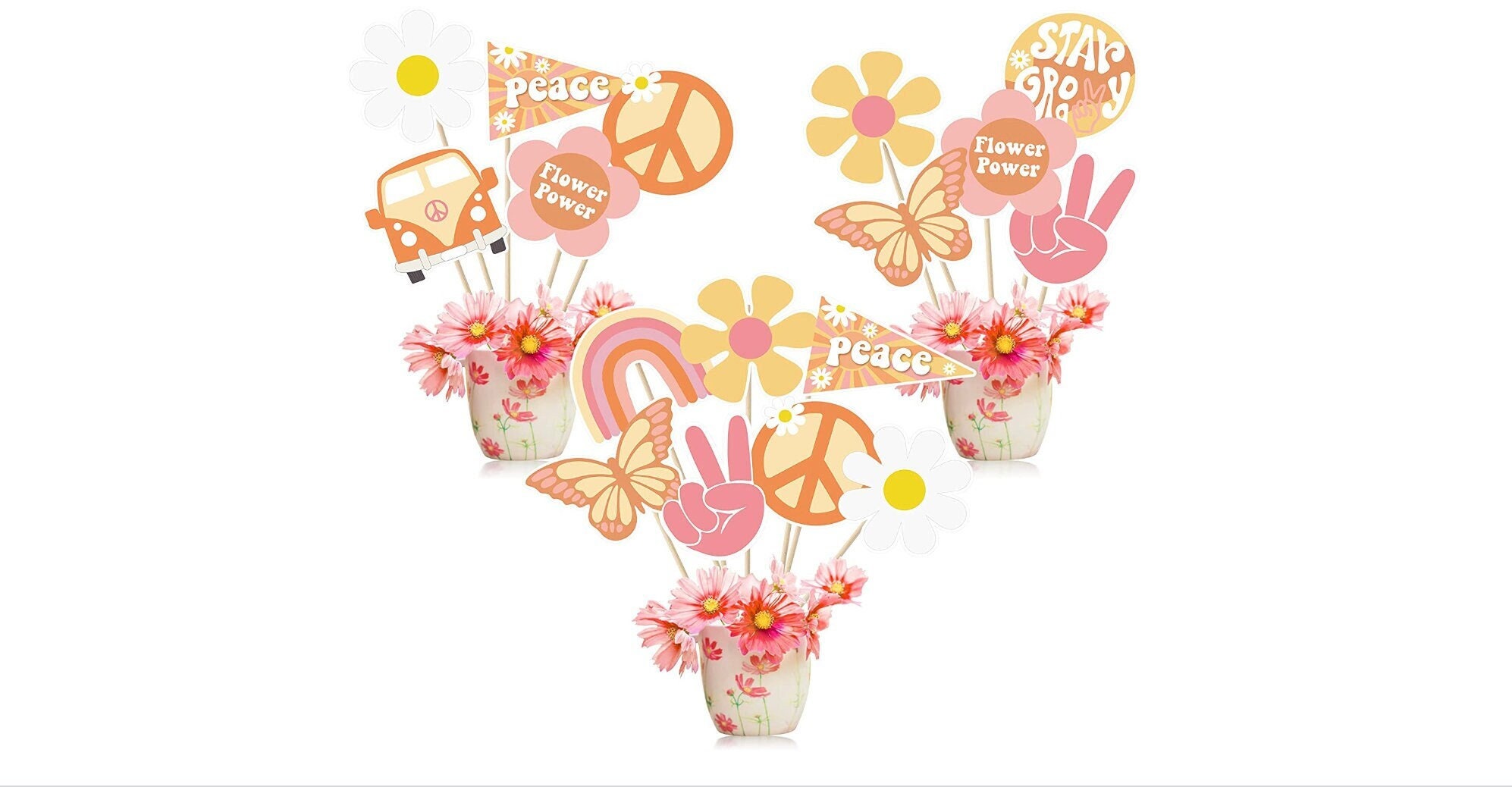 Groovy Retro Hippie Boho Party Centerpieces for Tables Toppers Rainbow Butterfly Daisy Flower Birthday Decor Favors for Girls