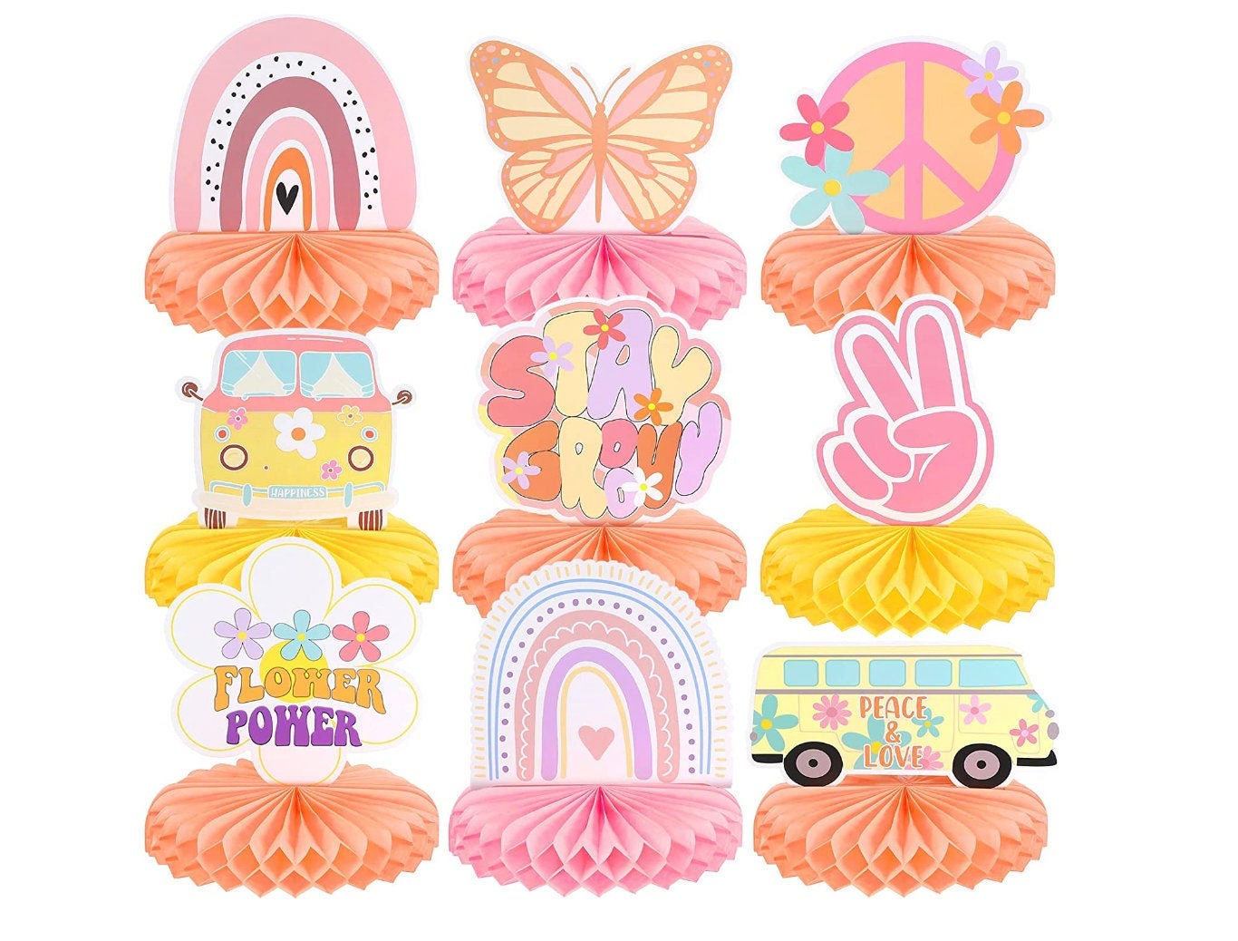 Groovy Retro Hippie Boho Party Centerpieces for Tables Toppers Rainbow Butterfly Daisy Flower Birthday Decor Favors for Girls