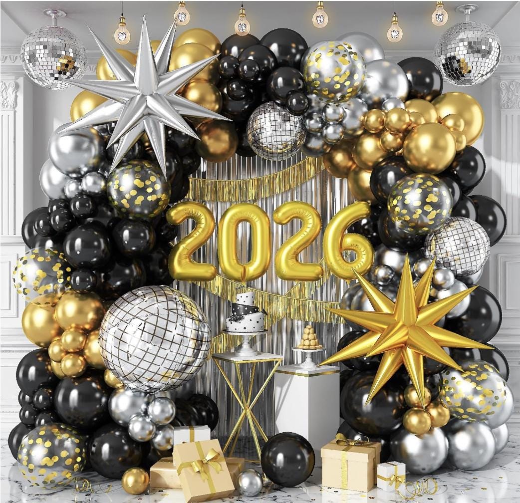 2026 Black and Gold Balloon Garland Arch Kit, Black Gold Silver ...