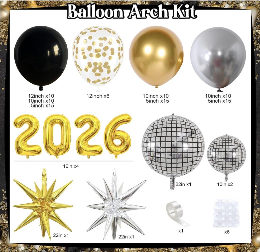 2026 Black and Gold Balloon Garland Arch Kit, Black Gold Silver ...