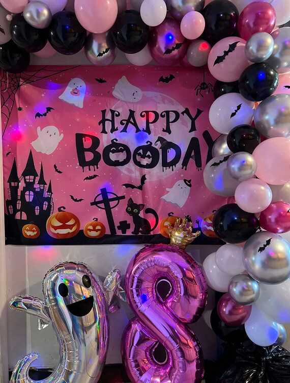 A Little Boo Is Almost Due Halloween Baby Shower Decorations Kit – Black & Silver Balloon Garland - View #9