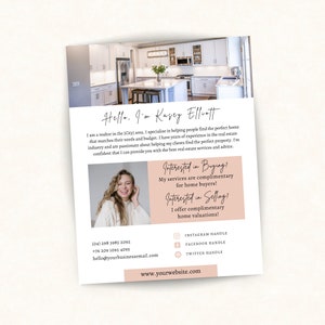 Folleto de agente inmobiliario Carta de presentación de bienes raíces / Folleto de marketing de agentes inmobiliarios / Folleto de nuevos agentes / Marketing de agentes inmobiliarios / Introducción de agentes inmobiliarios rosa