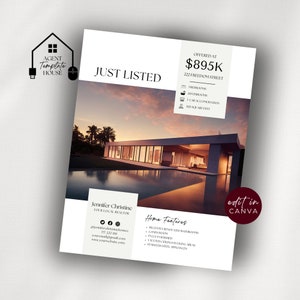Real Estate Flyer, Open House Flyer, Realtor Marketing, Listing Marketing Flyer, Real Estate Canva, Home Feature Sheet FSBO Flyer Agent F106