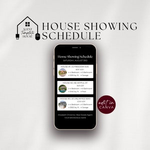 House Showing Schedule, Home Showing Itinerary, Send to Buyers, Digital Showing, House Hunting, Home Showing, Real Estate Marketing Template