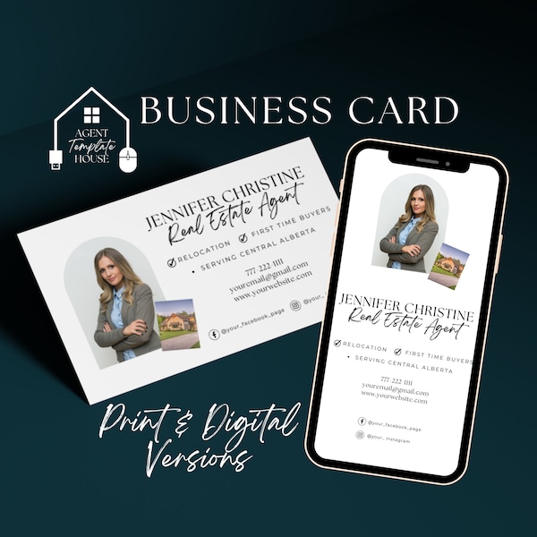 Real Estate Business Card Canva Template, Digital Textable Business Card, Agent Marketing, Realtor Card Design, Modern Real Estate B101