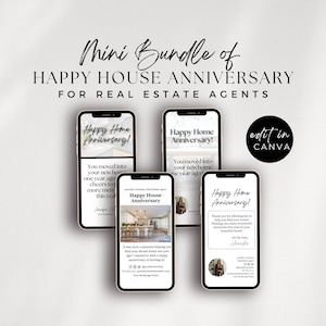 Happy House Anniversary Card Paquete de mensajes de texto digitales, Housiversary, Aniversario del hogar, Correo de agentes inmobiliarios de lujo, Plantilla de texto de bienes raíces