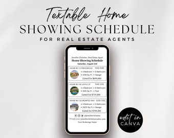 Textable House Hunting Schedule, Digital Showing Itinerary, House Hunting, Home Showing, Real Estate Marketing Template, Digital Real Estate