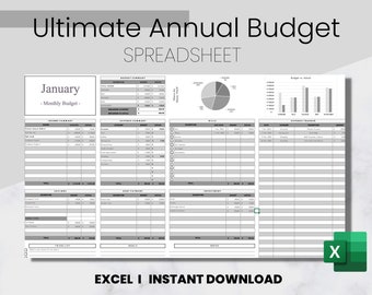 Annual Budget Excel Template, Google Sheets Spreadsheet, Yearly Finance Tracker, Easy Customizable Expense Planner, Small Business Monthly