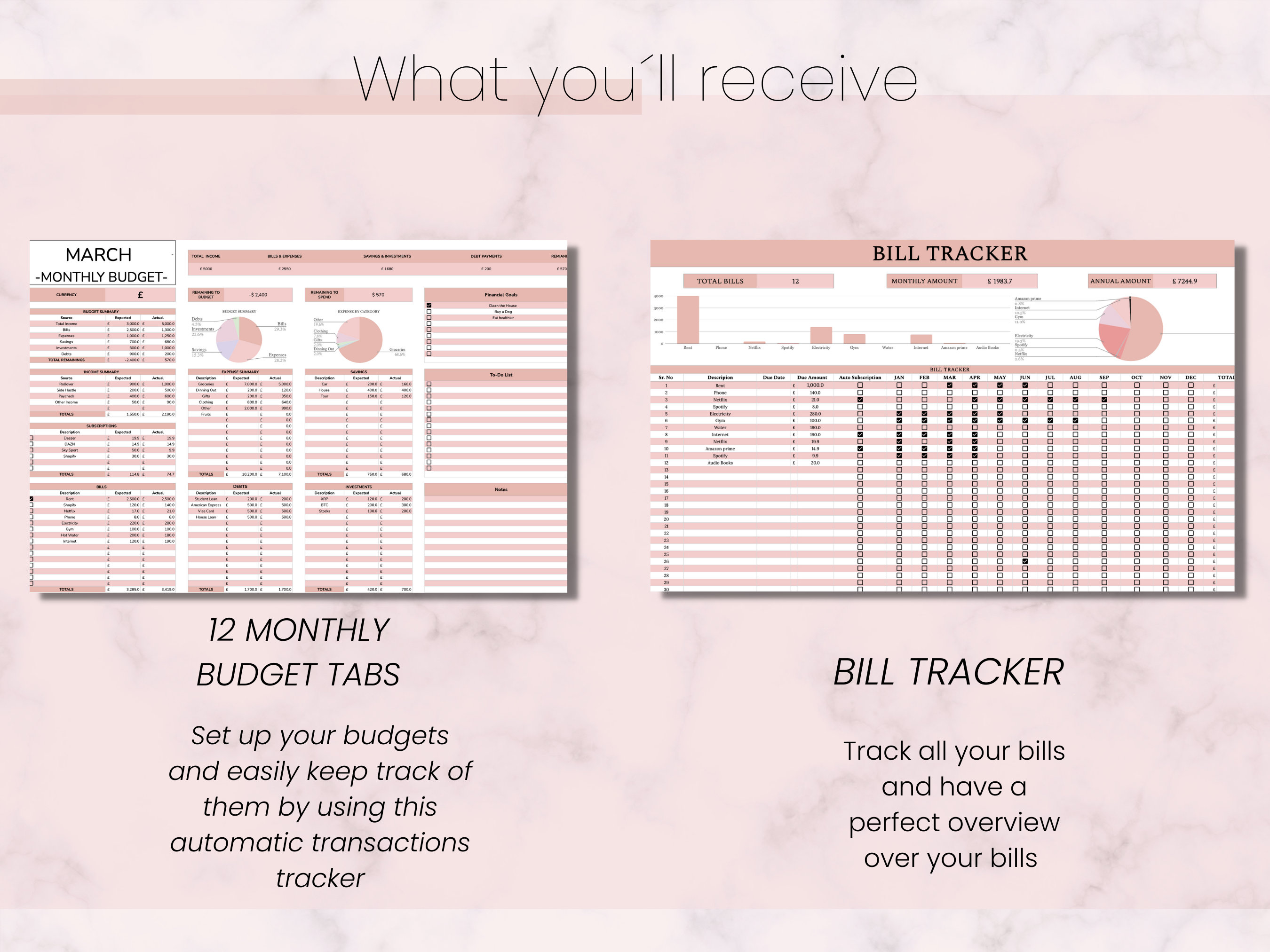 Bill Tracker Google Sheets Spreadsheet Template, Monthly Budget Planner ...