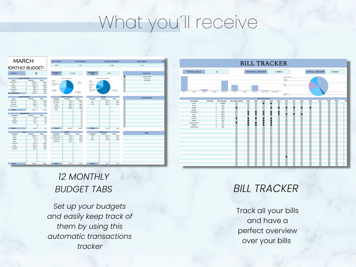 Yearly Bill Tracker Google Sheets Spreadsheet Template, Monthly Budget ...