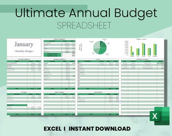 Annual Budget Excel Template, Google Sheets Spreadsheet, Yearly Finance ...